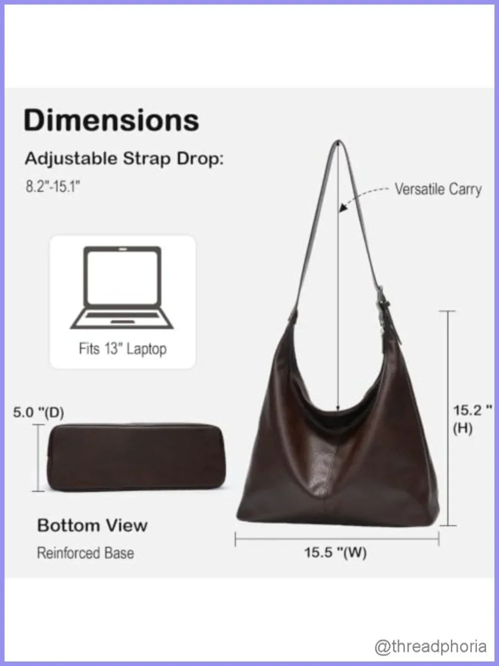 Large Vegan Leather Hobo Bag Slouchy Shoulder Purse Work Tote